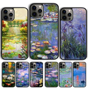 Monet Bahçe Lotus telefon Kılıfı iPhone 14 13 12 Pro Max mini 11 Pro Max XS X XR 5 6S 7 8 Artı SE 2020 Coque Kabuk