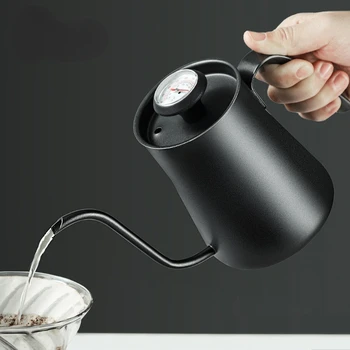550ml filtre kahve Su ısıtıcısı Termometre Paslanmaz Çelik Gooseneck Üzerine Dökün Kahve makinesi Pot Uzun Dar Borulu demlik