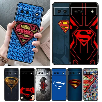 DC Hero Superman Logo Darbeye Dayanıklı Durumda Google Pixel 7 için 6 Pro 6a 5 5a 4 4a XL 5G Silikon Yumuşak TPU Siyah Telefon Kapak Çapa Coque