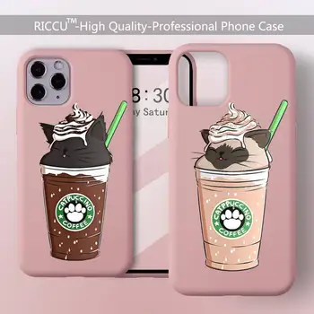 Lüks Kahve çikolata Kupası Kedi Cappuccino telefon kılıfı için iPhone14 13 8 7 6 6S Artı X XR 11 12 Pro mini XS MAX Şeker Pembe Kılıfları