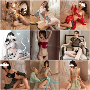 Chinoiserie Seksi Erotik Takım Elbise Setleri Kadınlar İçin Cosplay Kostüm Seks Elbise Çin Tarzı Hanfu Cheongsam Chi-pao Egzotik Giyim