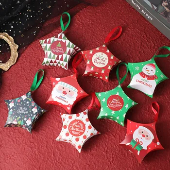 10 Adet Noel Yıldız Şeker Kutusu Tatlı Noel Arifesi Elma Favor Hediye Kutusu Kurabiye Ambalaj Poşeti Kurdele İle Noel Partisi Dekorasyon