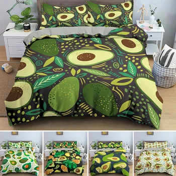 Yeşil Avokado nevresim takımı yatak odası dekoru Nevresim Ve Yastık Kılıfı 2/3 adet Çocuklar İçin Tek Kişilik Çift Kişilik Karikatür Yatak Örtüsü
