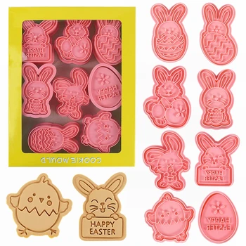 8 adet / takım Paskalya kurabiye kesici 3D Tavşan Tavşan Yumurta Bisküvi Fondan Kalıp Ev Paskalya Parti DIY Pişirme Kalıpları Kek Dekorasyon Araçları