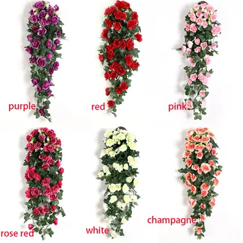 Yapay çiçekler Rattan Asma Duvar Asılı Gül Ev Dekor Aksesuarları Düğün Kapı Dekorasyon Noel Sahte Bitkiler