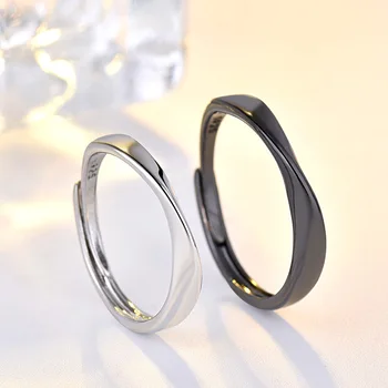 Yeni Moda Siyah Beyaz Pürüzsüz Çift Yüzük Klasik Güneş Ay İşareti Ayarlanabilir Yüzük Erkekler Kadınlar için düğün takısı sevgililer hediye