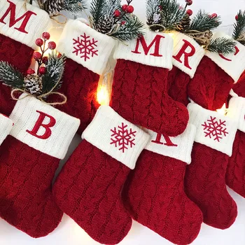 Noel Stokları Çocuklar için Noel Hediyeleri Noel Dekor Noel Ağacı Kolye Güzel Alfabe Örme Çorap Merry Christmas
