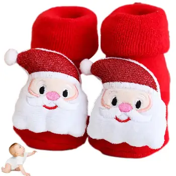 Noel Bebek Çorap Karikatür Noel Baba Yumuşak Terlik Çorap Kalınlaşmış Noel Karikatür Yürümeye Başlayan çocuk Çorap