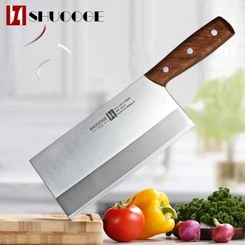 SHUOOGE 8 inç Paslanmaz Çelik Cleaver kasap bıçağı Pro Mutfak Bıçağı Ahşap Saplı Doğrama Bıçağı Mutfak Pişirme şef bıçağı