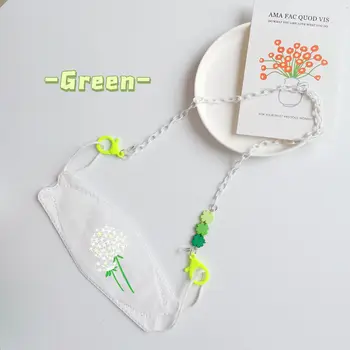 Yeni basit taze yeşil degrade karikatür dört yapraklı yonca akrilik kordon kolye gözlük zinciri kulaklık zinciri maskesi kemer