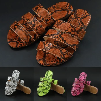 leopar sandalet Yaz Kadın terlik burnu açık platform ayakkabılar Açık Yılan Derisi Plaj flip flop Kadın Slaytlar Kız Boyutu 35-43