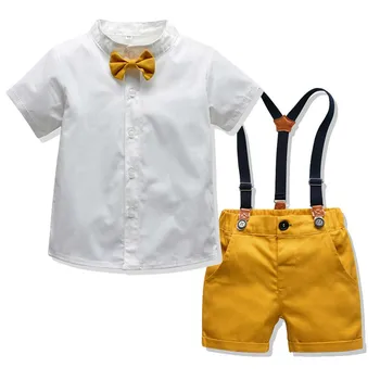 1 2 3 Yıl Toddler Erkek Bebek giyim setleri Şort Kollu Üstleri + Çocuk Tulumları çocuk Takım Elbise Yaz Resmi Çocuk Erkek Giysileri