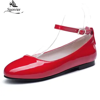 SGESVIER Yuvarlak Ayak 2019 Marka Yeni Şık Tarzı Zarif kadın Flats Moda Klasikleri Olgun Patent Deri kadın ayakkabısı G239