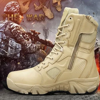 Ordu savaş botu Açık yürüyüş ayakkabıları Taktik Askeri Bot Erkekler için Çöl Botları Su Geçirmez Deri Deri Çizmeler Boyutu EU39-47