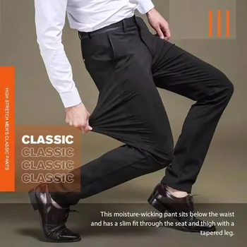 Yüksek Streç erkek Klasik Pantolon İlkbahar Yaz rahat Pantolon Yüksek Bel Pantolon İş rahat pantolon Dropshipping