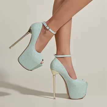 Podyum Modeli kadın ayakkabısı İlkbahar Ve Yaz 2022 Yeni İnce Topuk Balık Ağzı Ziyafet Elbise Ayakkabı Gece Kulübü Kutup Dans Ayakkabıları 17cm