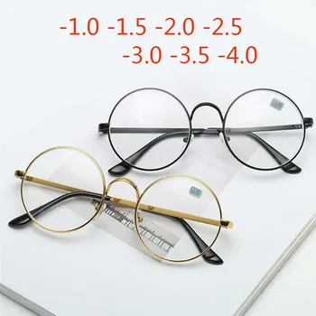 Metal Yuvarlak Çerçeve Retro Kadın Erkek Gözlük Bitmiş Miyopi Gözlük Derece-1.0-1.5-2.0-2.5-3.0-3.5-4.0