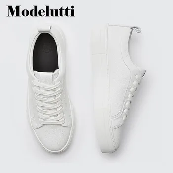 Modelutti 2022 İlkbahar Yaz İngiltere Tarzı Moda Hakiki Deri Kadın İnek Derisi Rahat Basit Saf beyaz ayakkabı Sneakers Kadın