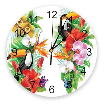 Hayvan Ötleğen Kuş Tropikal Çiçek Yaprak Kelebek Yeni duvar saati Moda Oturma Odası Izle modern ev dekorasyonu Yuvarlak Saatler