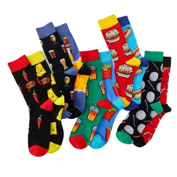 Yaratıcı Pamuklu erkek çorapları Farklı Tasarım Kombinasyonları Hamburger Kızartması İçecekler Komik Sevimli Ekip Kaykay Çorap