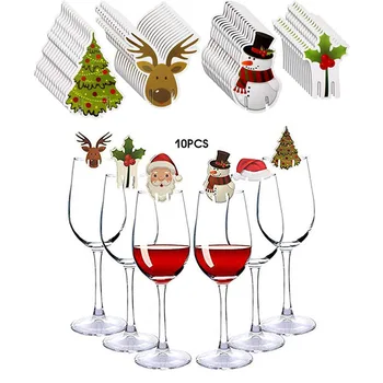 10 adet Şarap Bardağı Kartı yılbaşı dekoru Santa Şapka Cam Dekor Noel Ağacı Kardan Adam Ev Dekorasyon Dekor Noel Aksesuarları