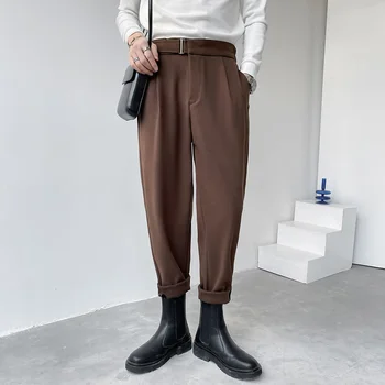 Kahve / Siyah Takım Elbise Pantolon Erkekler Moda İş Toplum Erkek takım elbise pantalonları Kore Gevşek harem pantolon Erkek Rahat düz pantolon