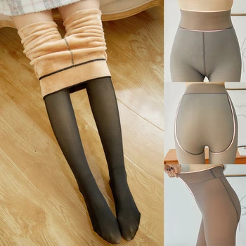 Siyah Kadın Tayt Kış Sahte Saydam Külotlu Elastik Tayt Sıcak Polar Kalın Külotlu Çorap Kız Çorap