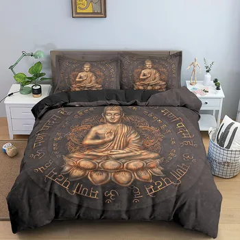 Meditasyon Yorgan yatak örtüsü seti 3D Buda Baskı nevresim takımı Yastık Kılıfı ile Ev Dekor Yatak Örtüsü Çift Kraliçe Kral Nevresim