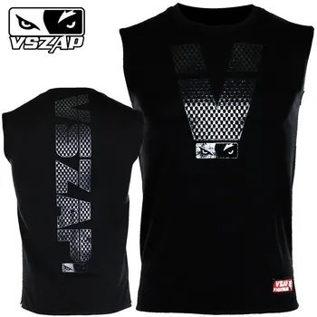 VSZAP Boks Formaları MMA kolsuz tişört Erkekler Spor Eğitimi Spor T Shirt Savaş Mücadele Kurt Koşu Muay Thai T Gömlek