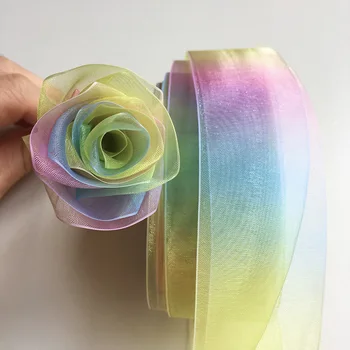 10 Metre Gökkuşağı Renk Organze Dantel Şerit Hediye Sarma İçin El Yapımı Aksesuarlar DIY Düğün Ev Dekorasyon