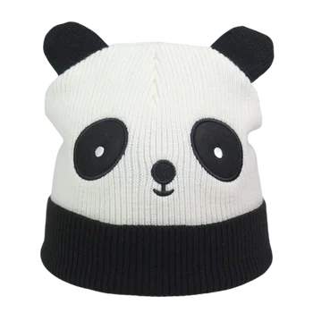 Bayan Gençler Sevimli Panda Yenilik Kasketleri örgü şapkalar Kulakları ile Örme kış şapkası Kafa 56-58cm