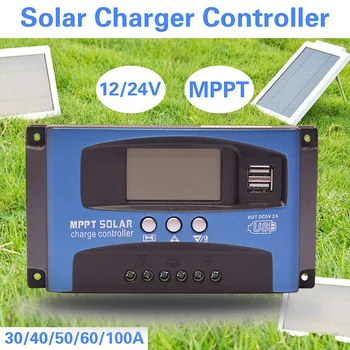 30/40/50/60/100A MPPT Solar şarj regülatörü Çift USB lcd ekran 12V / 24V Otomatik Güneş hücre paneli Şarj Regülatörü Yük