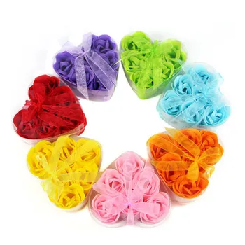 6 adet Ücretsiz Kargo Yüksek Kalite 7 Renkler Kalp Gül Sabunu Çiçek Romantik Banyo Ve Hediye için Doğal Gıda Sınıfı madde