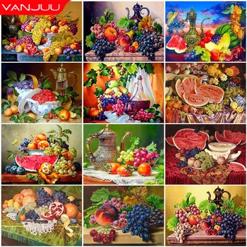 5D Elmas Boyama Meyve Tabağı Elmas Mozaik Resim Meyve Resim Elmas Nakış DİY Taklidi Ev Dekorasyon