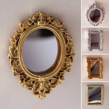 1/12 Dollhouse Minyatür Çerçeve Aksesuarları Mobilya Minyatür Altın Gümüş Ayna Duvar Odası Ayna Bebek Evi Kabartmalı Ayna