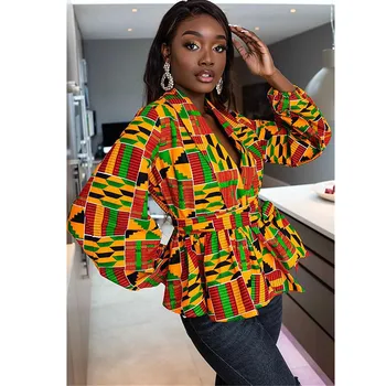 Kadınlar Afrika Dashiki Baskı Gömlek Parti Afrika Elbiseler Kadınlar için 2022 Moda V Boyun Uzun Kollu Gömlek Kadın Afrika Giysi