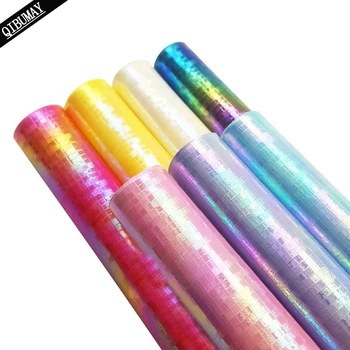 QIBU 22 * 30cm Damalı Suni Deri Glitter Levha Değişken Renk Yay Kumaş Aksesuarları DIY Çanta Malzemeleri Sentetik Deri