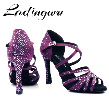 Ladingwu Yeni Latin Dans Ayakkabıları Bayanlar Kızlar Salsa Tango Dans Ayakkabıları Kapalı Spor Dans Ayakkabıları Menekşe Profesyonel Balo Salonu Dans