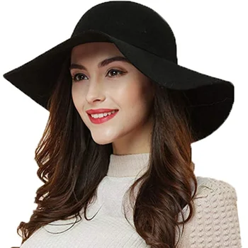 Vintage Kadın Şapka Sonbahar Kış Melon Kapaklar Yumuşak Yün Keçe Fedoras Şapka Katı Bayanlar Disket Cloche Geniş Ağız kubbe kapağı