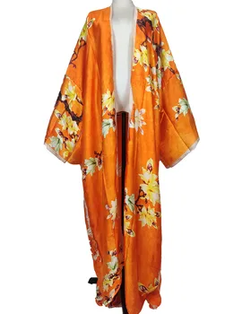 Kadınlar İçin afrika Elbiseler Yeni Zarif 2022 Yaz İpek Çiçek Tam Boy Bohemian Kimono gevşek Plaj Bikini Cover Up kadınlar için