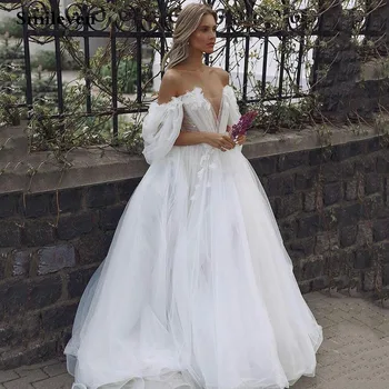 Smileven Peri düğün elbisesi Kapalı Omuz 3D Aplikler Gelin Elbiseler 2022 Robe De Mariee Düğün Törenlerinde
