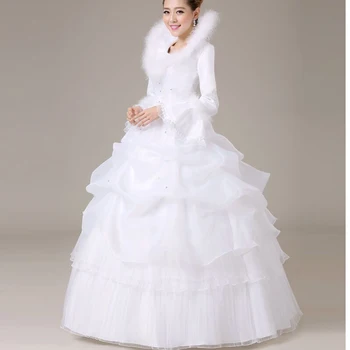 2022 Beyaz Organze Ucuz Müslüman Gelinlik Sıcak Uzun Kollu Kış Gelinlikler vestido noiva trouwjurk robe de mariage