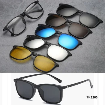 5 adet Manyetik klipsli Polarize Gece Görüş Güneş Gözlüğü Tr90 Gözlük Çerçeveleri