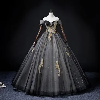 Kapalı Omuz Vestidos De 15 Klasik Quinceanera Elbiseler Lüks Dantel Balo Parlak Sequins Parti Balo Resmi Elbise Artı Boyutu