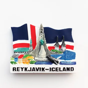 İzlanda yaratıcı turizm el sanatları Üç Boyutlu ulusal bayrak landmark fin balina boyalı manyetik buzdolabı mıknatısı