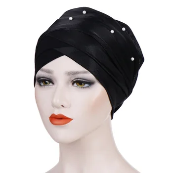 Müslüman Kadınlar Boncuk Başörtüsü Elastik Türban Şapka Kemo Kanseri Kap Arap başörtüsü Wrap Kapak Başörtüsü İslam Bandanalar Aksesuarları