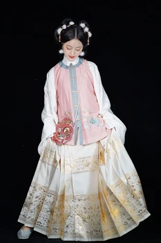 Ming Hanedanı Mamian Etek Kadın Çin Tarzı Dokuma Altın At Yüz Etek Zarif Hanfu Antik Prenses Peri Cosplay