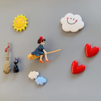Japon animesi Manyetik Etiket buzdolabı mıknatısı Japon Süpürge Kız Dekorasyon Mıknatıs mıknatıs animasyon 3D Mesaj Etiket