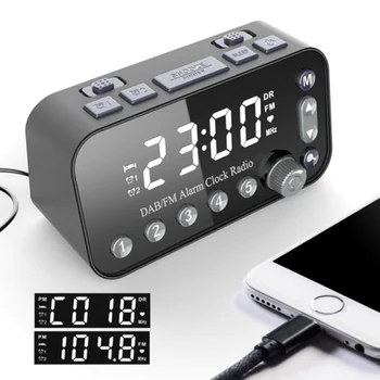 Dijital alarmlı saat Saat DAB FM çalar saat radyo, çift USB şarj portu lcd ekran Arka ışık Ayarlanabilir Alarm Ses çalar saat