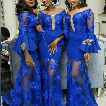 Kraliyet Mavi gelinlik Modelleri vestido madrinha Hizmetçi Onur Elbise brautjungfernkleid uzun elbise için Düğün Parti için Kadın